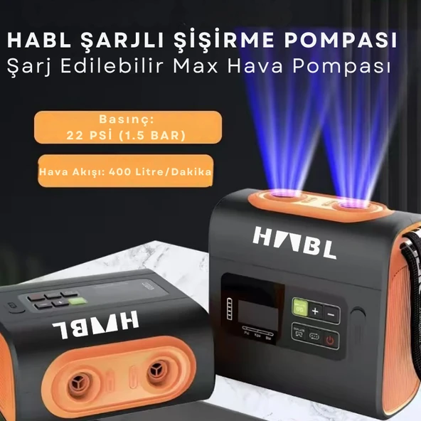 HABL Şarjlı Dijital Şişirme Pompası (Çadır/Paddle Board/Şişme Yatak vb) 22 Psi 1.5 Bar ürün görseli