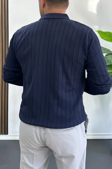 Erkek Açık Yaka Normal Kalıp Kazak Lacivert Edw412 - Resim 3