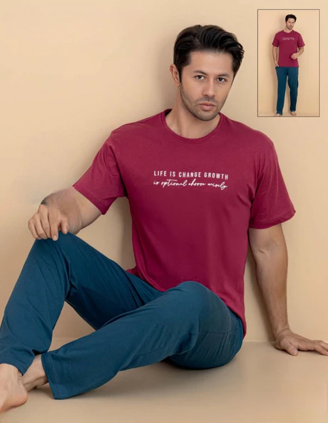 Pijamerry Erkek Bisiklet Yaka Kısa Kol Penye Pijama Takımı 6320 - 1 Adet  S - M Kırmızı ürün görseli 1