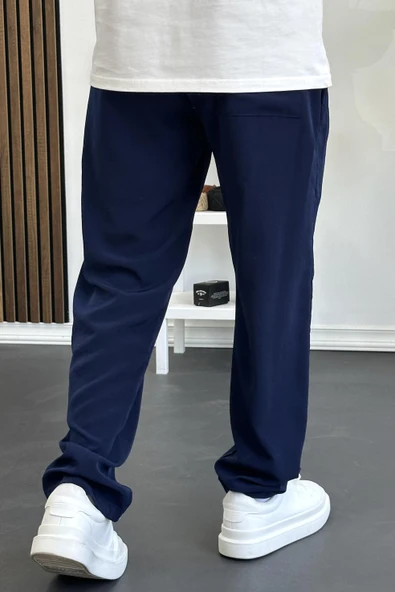 Erkek Beli Lastikli Modal Kumaş Rahat Kesim Pantolon Lacivert Edw396 - Resim 3