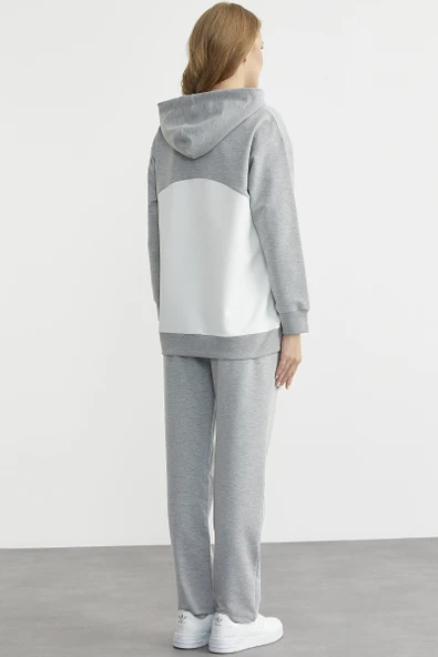 Oversize Kapüşonlu Eşofman Takım - Gri - Resim 7