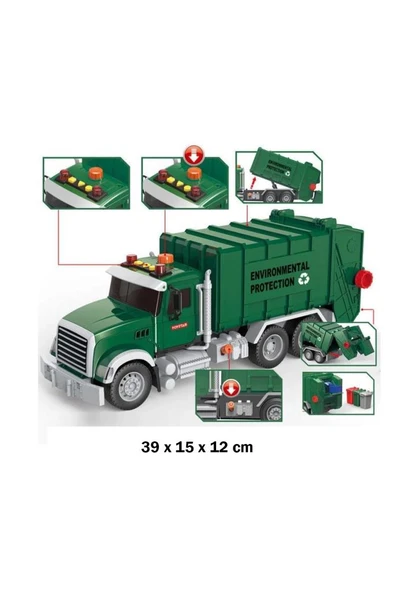 Pilli Işıklı Sesli Amerikan Tipi Oyuncak Çöp Kamyonu - Resim 3