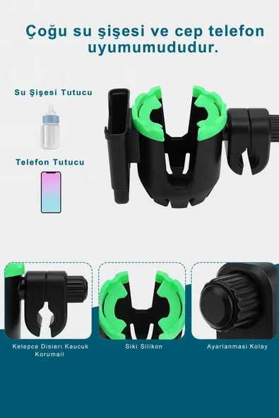 2’si 1 Arada Telefon ve Şişe Tutucu Bisiklet, Bebek Arabası, Scooter ve Tekerlekli Sandalyeler İçin - 7