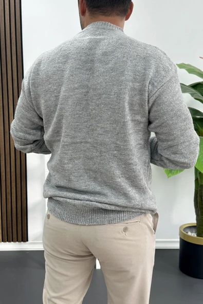 Erkek Bisiklet Yaka Buklet Kumaş Kazak Gri Edw419 - 3