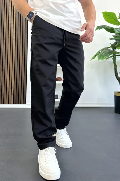 Erkek Beli Lastikli Jogger Pantolon Siyah Edw394 - Resim 3