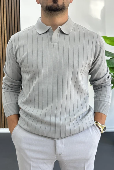 Erkek Açık Yaka Normal Kalıp Kazak Gri Edw412 ürün görseli