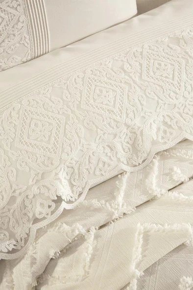 Çeyiz Diyarı Hürrem 10 Parça Battaniyeli Çeyiz Seti Krem - Resim 3