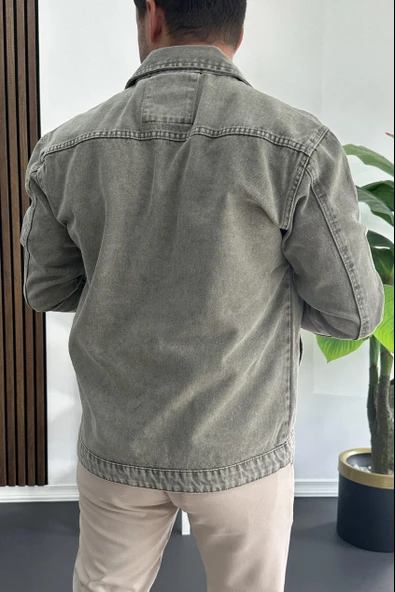 Erkek Slim Fit Kot Ceket Yeşil Edw414 - Resim 3