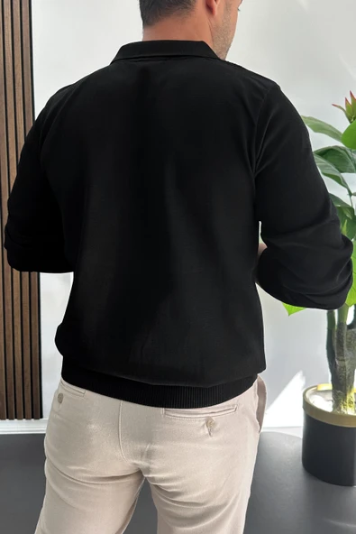 Erkek Çizgi Desenli Normal Kalıp Kazak Siyah Edw422 - Resim 3