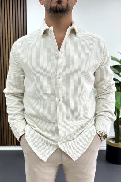 Erkek Kadife Kumaş Gömlek Beyaz Edw415 ürün görseli