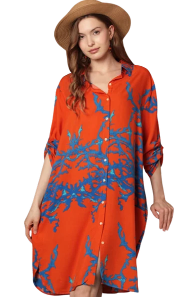 Desenli Elbise - TURUNCU