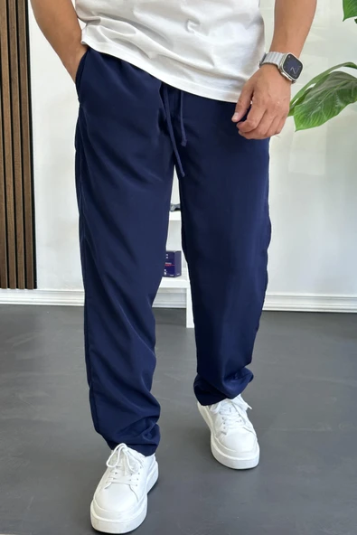 Erkek Beli Lastikli Modal Kumaş Rahat Kesim Pantolon Lacivert Edw396 - Resim 2