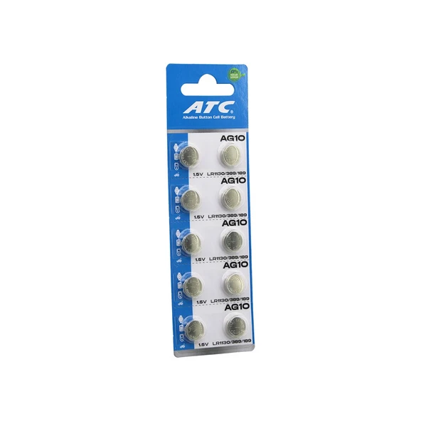 ATC ALKALİNE BUTTON BATTERY AG10 LR-1130/389/189 DÜĞME PİL ALKALİN 1.5V 10LU KART (5284) - Resim 2