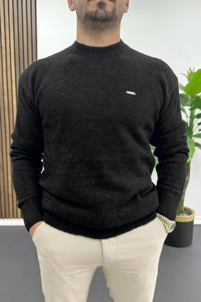 Erkek Bisiklet Yaka Buklet Kumaş Kazak Siyah Edw419 ürün görseli