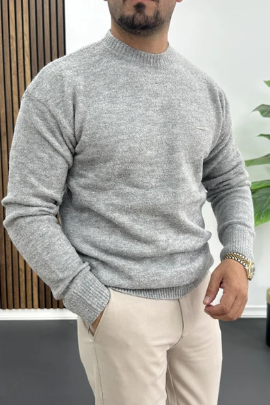 Erkek Bisiklet Yaka Buklet Kumaş Kazak Gri Edw419 - 2