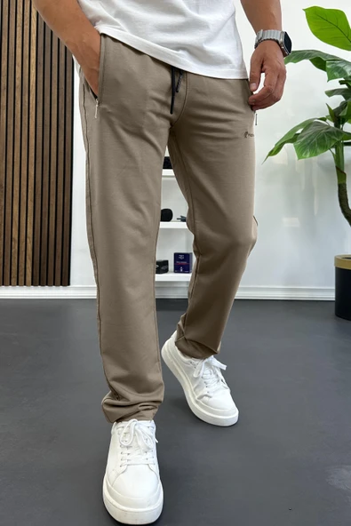 Erkek Regular Fit Düz Paça Eşofman Altı Kahverengi Edw405 - Resim 2