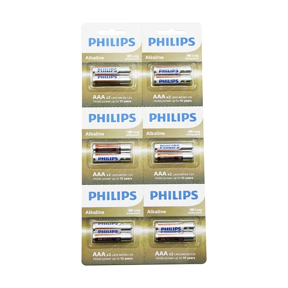 PHILIPS  ALKALİNE İNCE - AAA - 1.5V  PİL  12PCS= 2Lİ X 6 (5284) ürün görseli