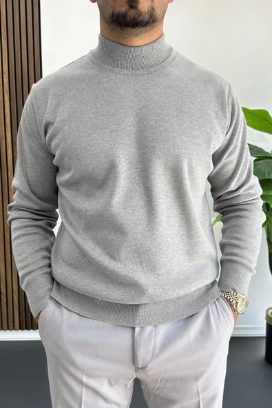 Erkek Yarım Balıkçı Normal Kalıp Kazak Gri Edw409 ürün görseli