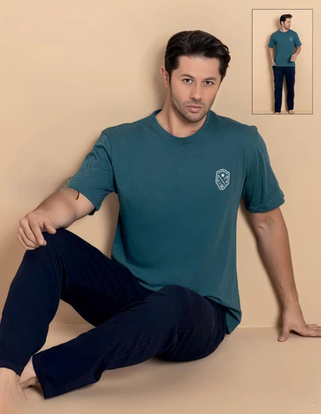 Pijamerry Erkek Bisiklet Yaka Kısa Kol Penye Pijama Takımı 6382 - 1 Adet  XL Yeşil ürün görseli 1