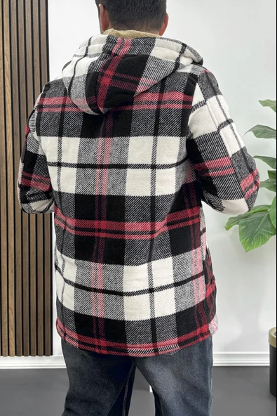 Erkek İçi Kürklü Kapüşonlu Ceket Beyaz Edw418 - Resim 5