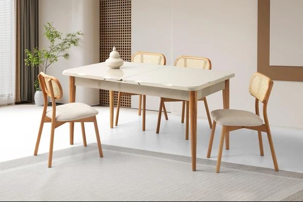 Duru Paris Mdf Lak Panel Açılır Yemek Masa Takımı 90x160 ürün görseli 1