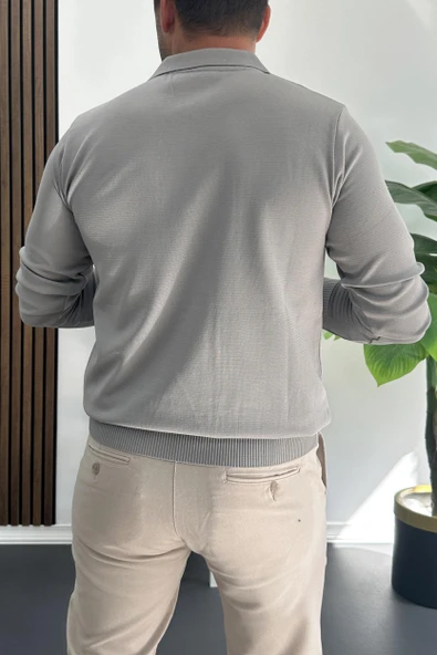 Erkek Çizgi Desenli Normal Kalıp Kazak Gri Edw422 - Resim 3