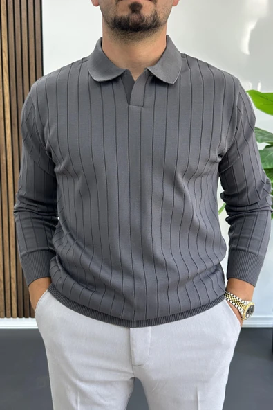 Erkek Açık Yaka Normal Kalıp Kazak Antrasit Edw412 ürün görseli