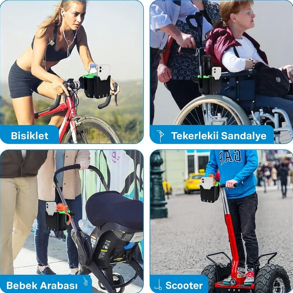 2’si 1 Arada Telefon ve Şişe Tutucu Bisiklet, Bebek Arabası, Scooter ve Tekerlekli Sandalyeler İçin - 9