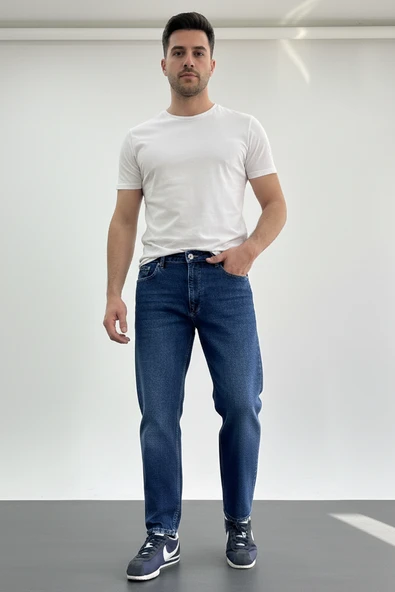 Erkek Boyfriend Geniş Kesim Kot Pantolon Mavi Edw425 - Resim 2