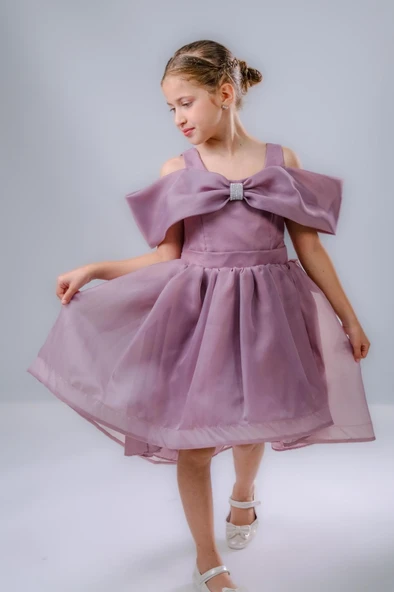 Kız Çocuk Taş Fiyonklu İsalon Elbise M00763 - 4