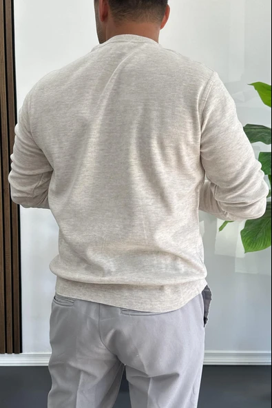 Erkek Bisiklet Yaka Normal Kalıp Kazak Krem Edw410 - Resim 3