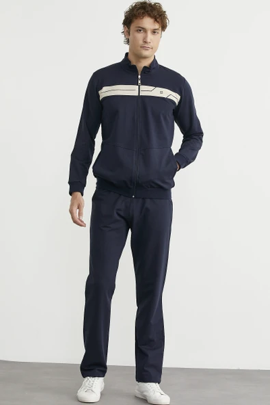 Fermuarlı Dik Yaka Eşofman Takım - Lacivert - Resim 3