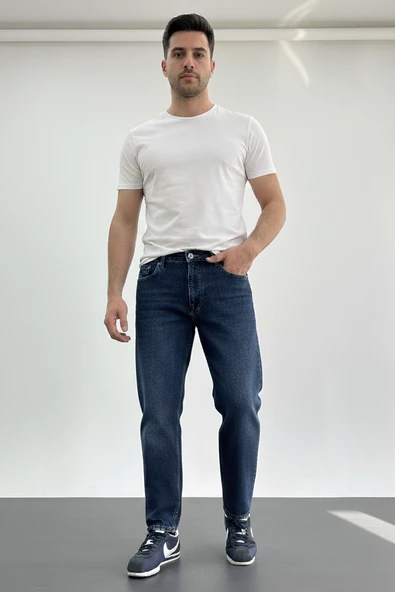 Erkek Boyfriend Geniş Kesim Kot Pantolon Lacivert Edw425 - Resim 2