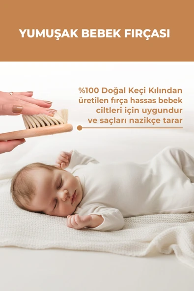 İsime Özel Ahşap Anne-Bebek Anı Küpü Ve Doğal Keçi Kılı Bebek Tarağı - 9