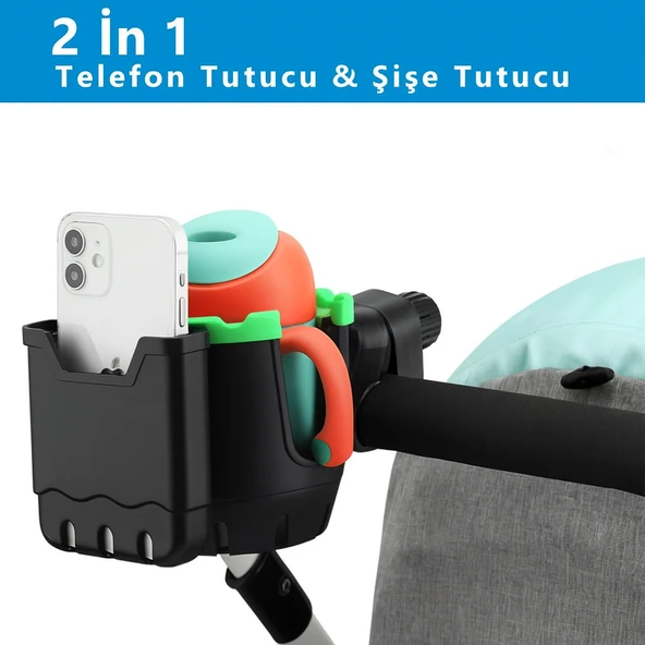 2’si 1 Arada Telefon ve Şişe Tutucu Bisiklet, Bebek Arabası, Scooter ve Tekerlekli Sandalyeler İçin - 5
