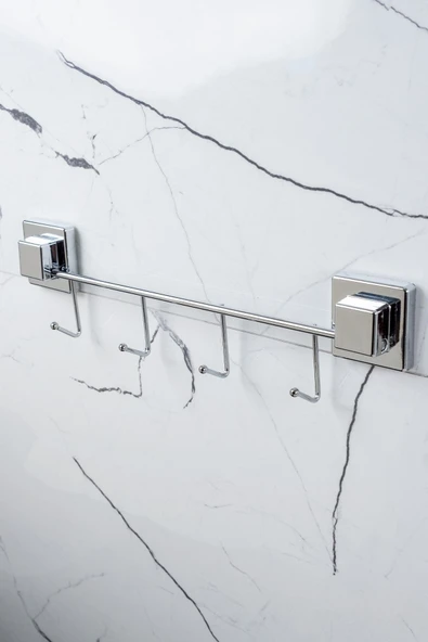 606 Kare Yapışkanlı 4 Lü Askı Krom - Resim 2