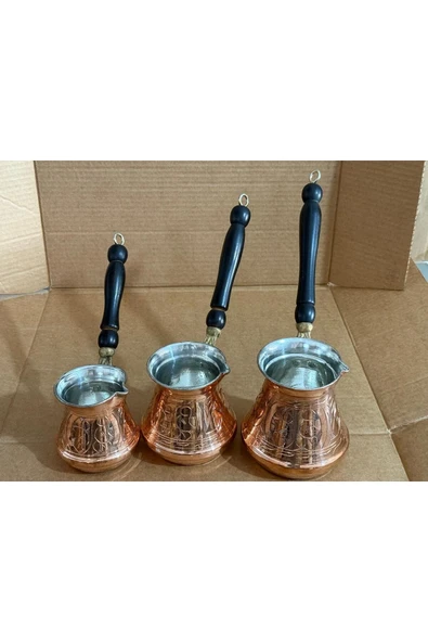 3 Lü Tombik Bakır Cezve Oyma Desen El İşciliği ürün görseli