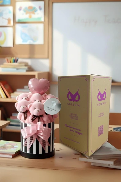 Öğretmenler Günü Özel: Atatürk Temalı Kutlama Aynalı Premium Kutuda, Kalpli Balonlu 6’lı Pembe Ayıcık Buketi- Öğretmene Hediye - Resim 3