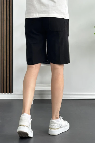 Erkek Ham Keten Rahat Kesim Şort Siyah Edw149 - Resim 3