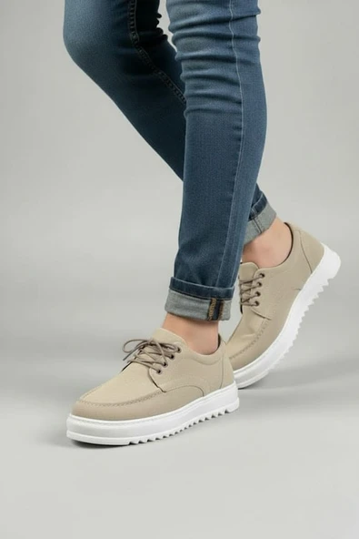 JET-T12x Arts Bağcıklı Süet Erkek Günlük Spor Klasik Ayakkabı SBT - Krem - Resim 3