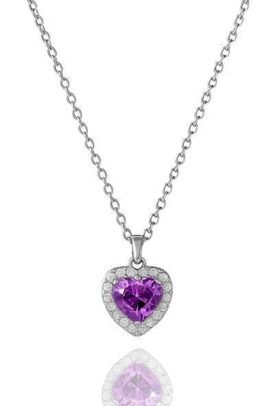 Minera Serisi 925 Ayar Gümüş Pırlanta Modeli Zirkon Taşlı Kalp Kolye - 2