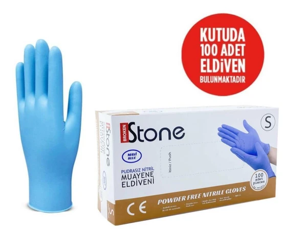 Stone Nitril Pudrasız Mavi Muayene Eldiveni 100' lü Paket Small - 2