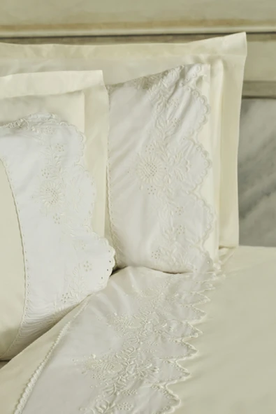 Lula Brodeli %100 Pamuk Çift Kişilik Nevresim Takımı Beyaz - Resim 3