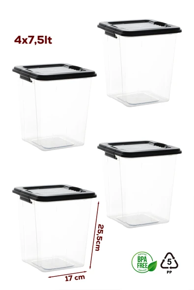 Porsima 4370 4lü Mega Boy Hava Geçirmez Deterjan Saklama Kabı Erzak Saklama Kabı Seti Gri 7,5lt - Resim 4