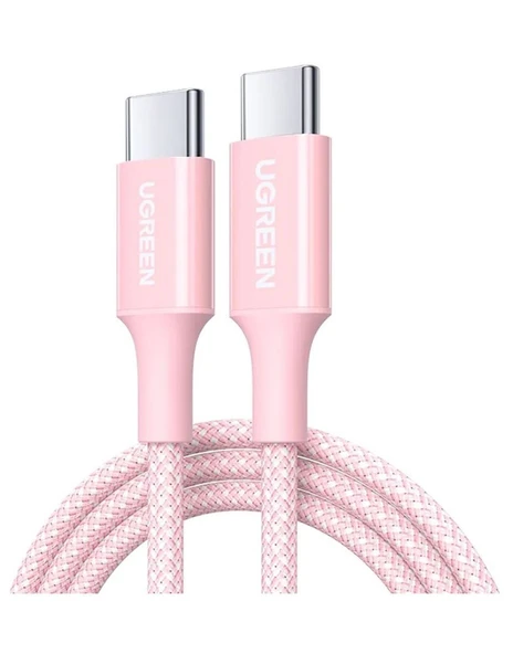 UGREEN USB-C 100W 5A QC PD Örgülü Hızlı Şarj Kablosu, 1 Metre, Pembe, 65251 ürün görseli