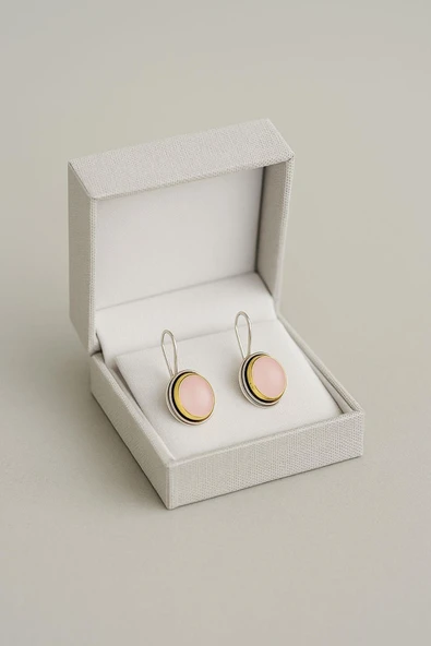 Sarma Serisi Pembe Kuvars Taşlı El İşi Kadın Otantik Gümüş Küpe - Resim 3