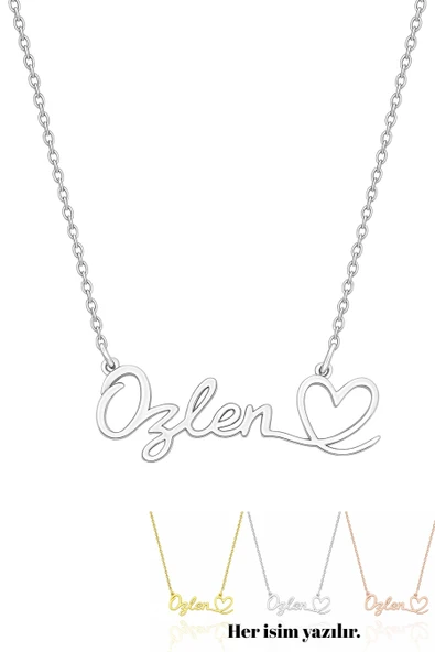 Kişiye Özel Yatay Kalpli İsimli Gümüş Kolye 925 Ayar Gümüş