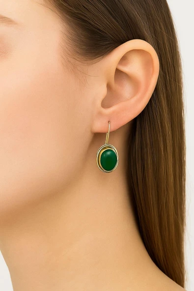 Sarma Serisi Yeşil Akik Taşlı El İşi Kadın Otantik Gümüş Küpe - 2