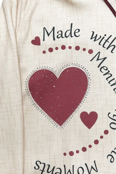 Kız Çocuk Taş Süslemeli Kapüşonlu Ribana Detaylı 3 İplik Alt-Üst Takım 12338 - Resim 8