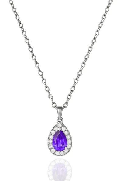 Minera Serisi 925 Ayar Gümüş Pırlanta Modeli Zirkon Taşlı Damla Kolye - Resim 9